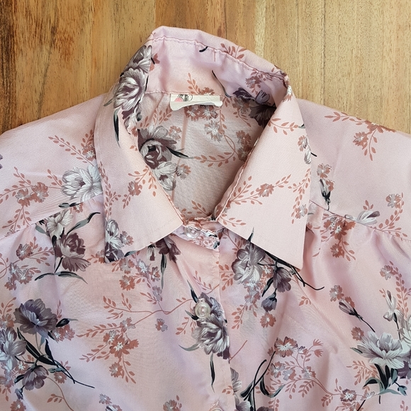 Vintage 70's Floral Button Down Blouse • Sz 11/12 - Picture 2 of 15